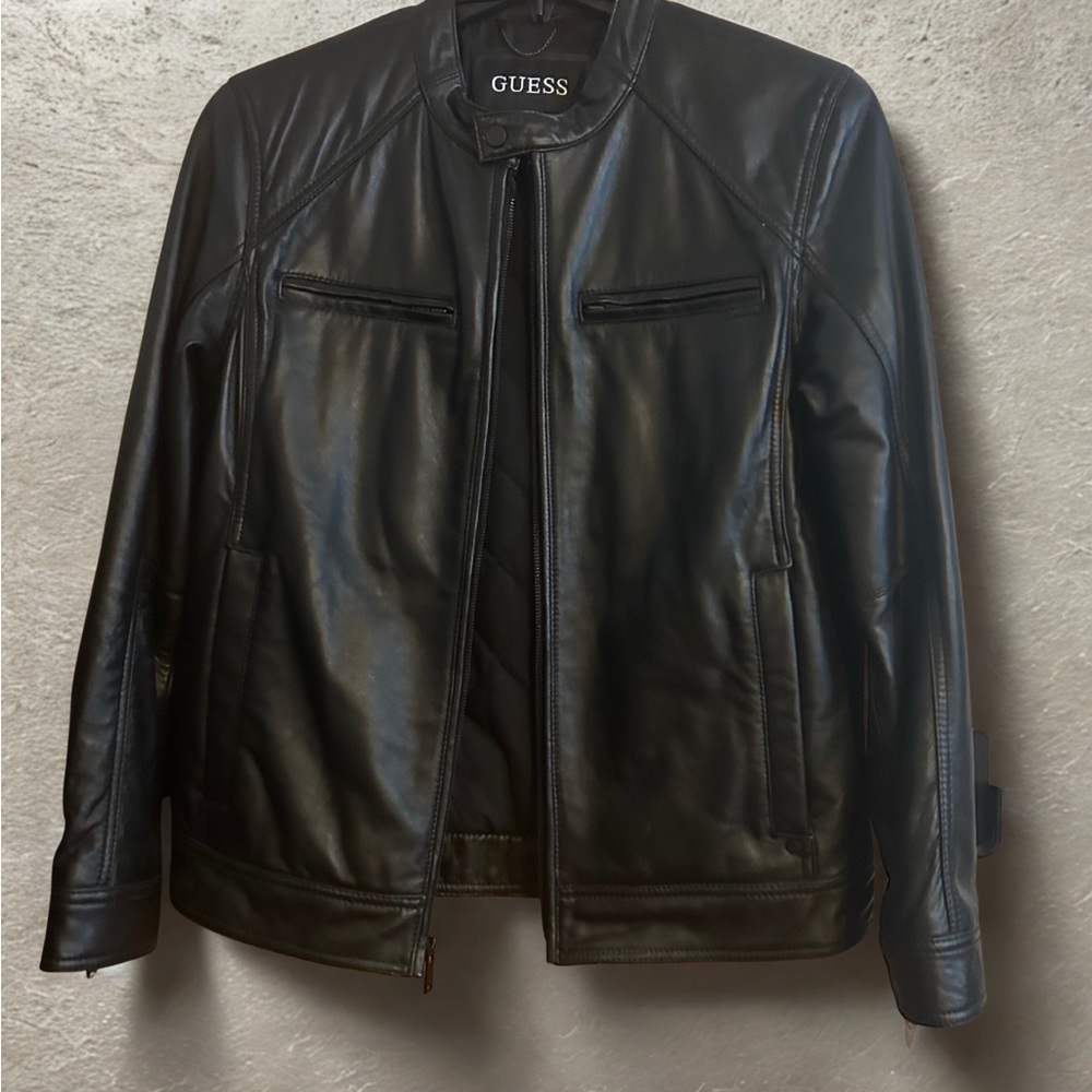 Guess Men's Black Leather Jacket